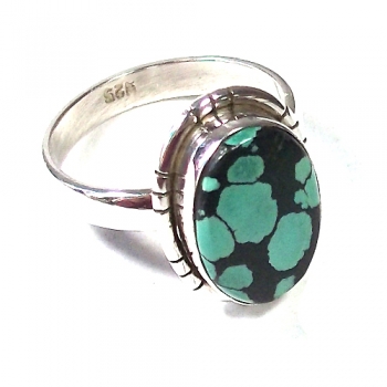 Natural tibet turquoise gemstone silver ring